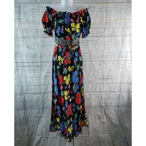 Rixo for Target Womens Off The Shoulder Maxi Dress‎ Sz 2 Black Red Floral